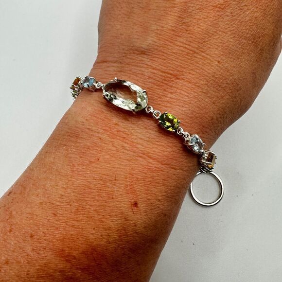 NWOT 7" One-of-a-kind multi-gemstone in sterling silver bracelet in 925! - Picture 4 of 12
